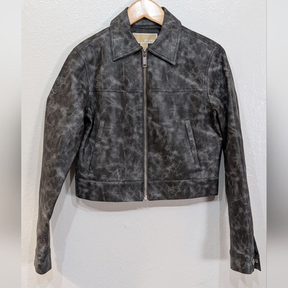 Michael Kors Women's Distressed Gray Leather Jacket